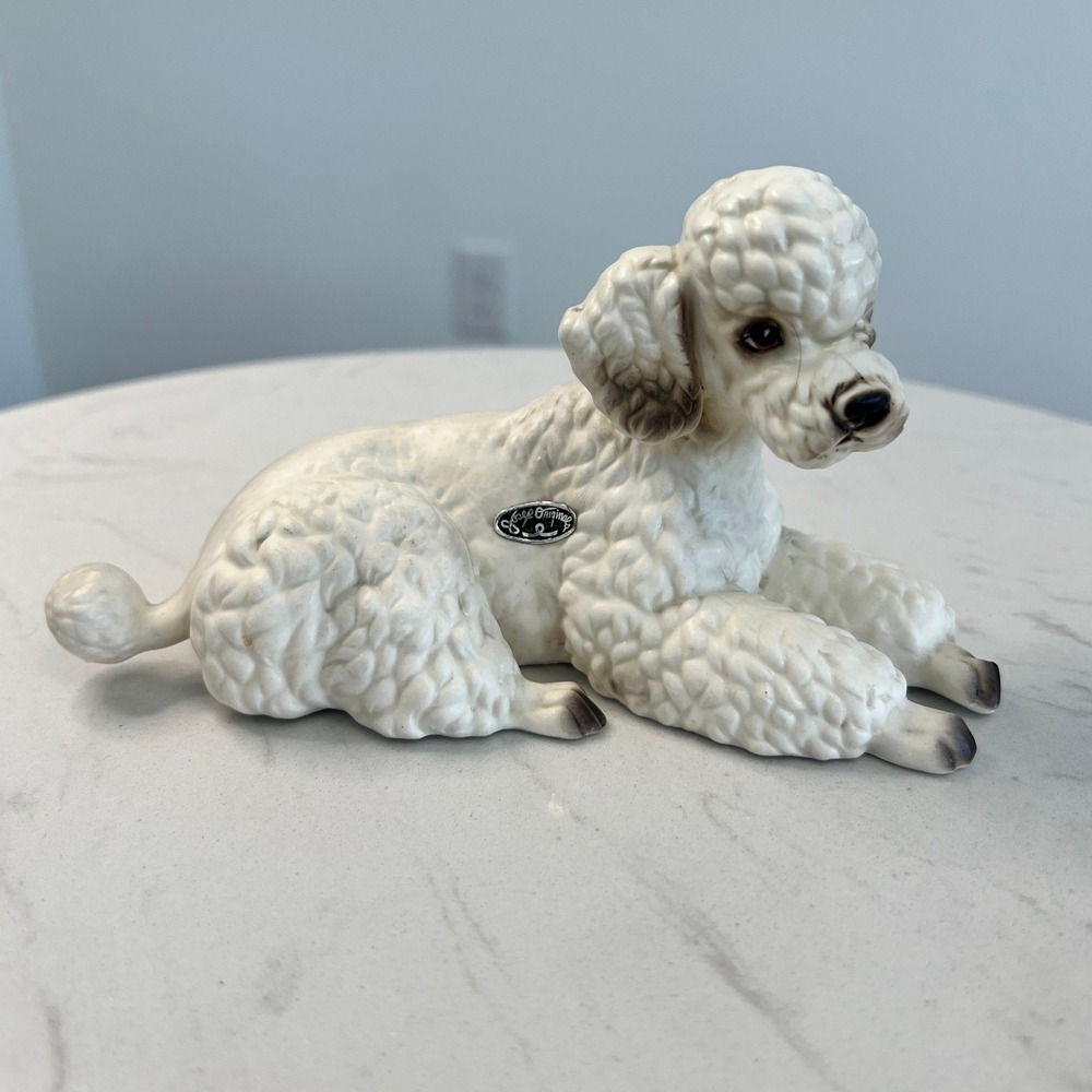 Vintage Josef Originals White Poodle Ceramic Figurine Reclining Japan MCM Dog - Picture 1 of 11